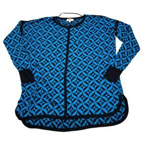 Crown & Ivy Women's Geometric Blue Black Sweater Size S Cotton Blend Lightweight
